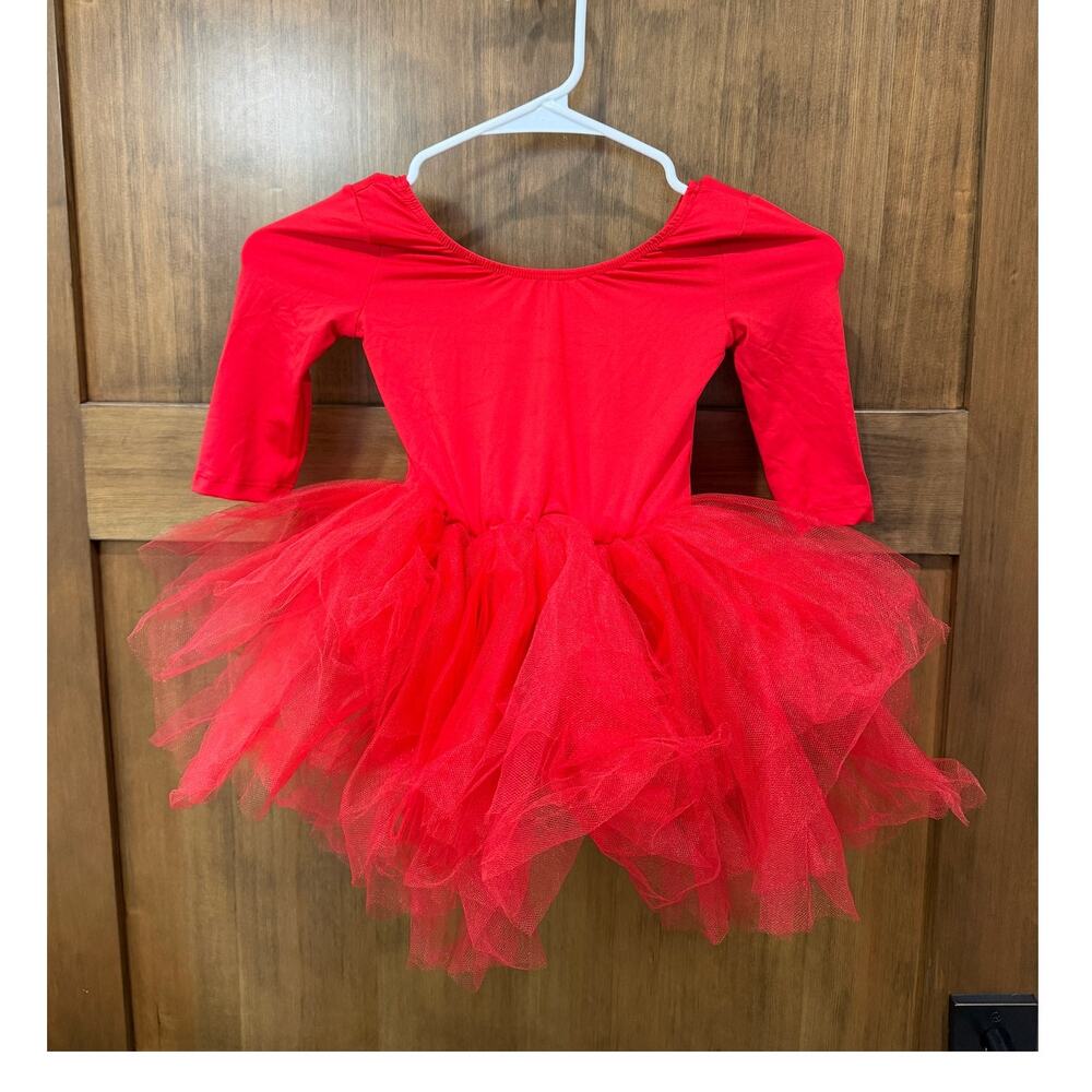 NWT Mila and Rose Girls 4T Cherry Red 3/4 Sleeve Tutu Leotard Dress Dance Gym